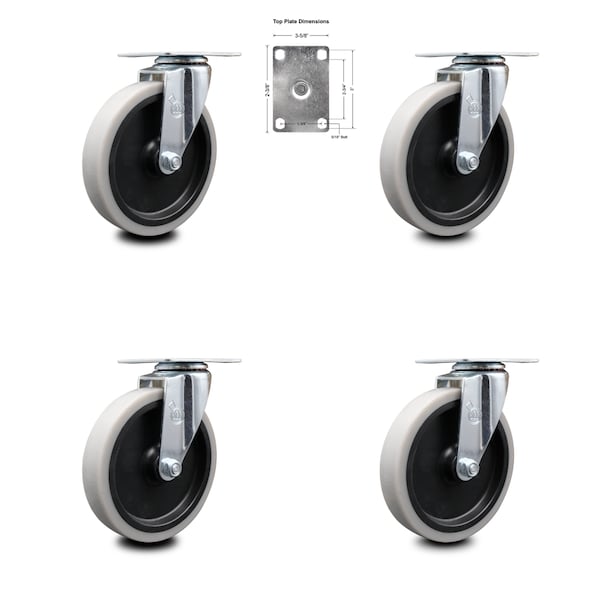 5" Rubbermaid Cart Casters - Non-Marking Wheel 4400 Series 4500 Series, 4PK